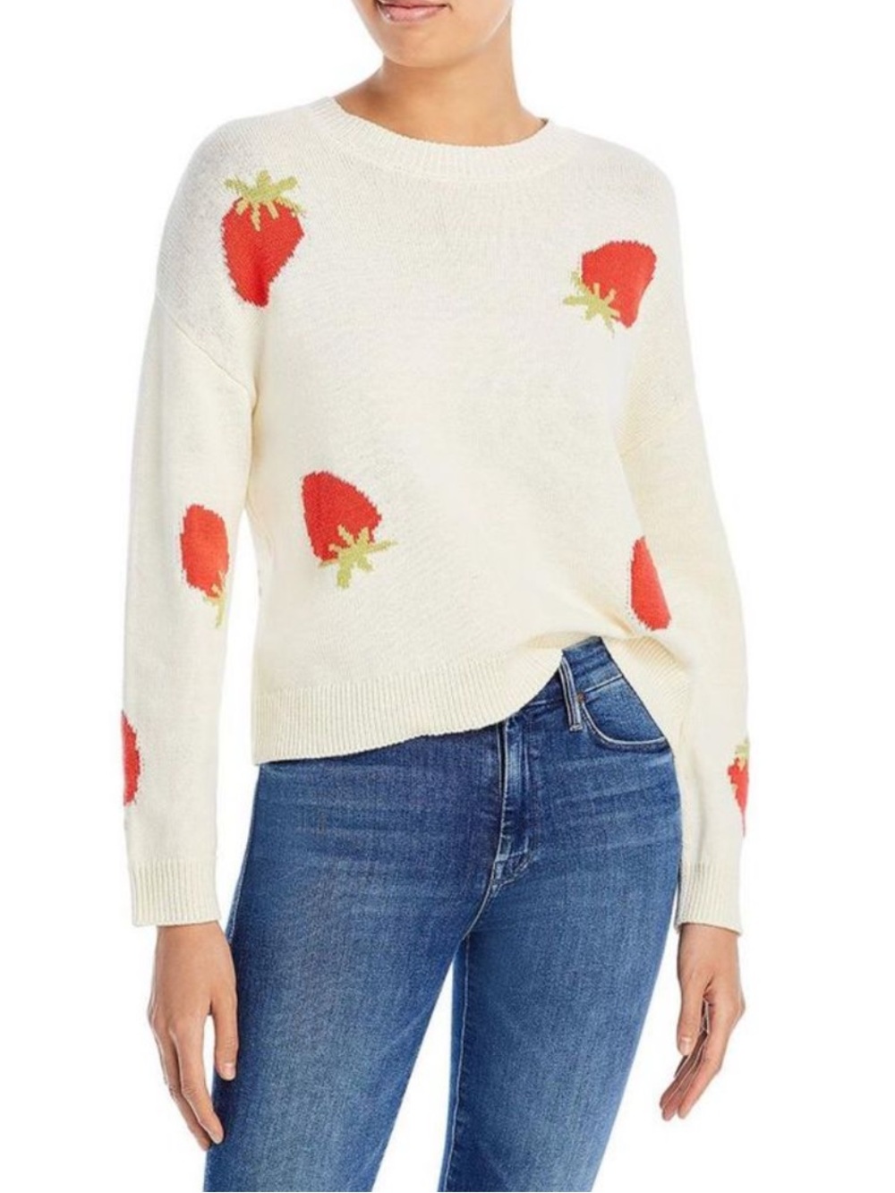 Rails Womens Perci Ivory Strawberry Print Knit Crewneck Sweater Top S